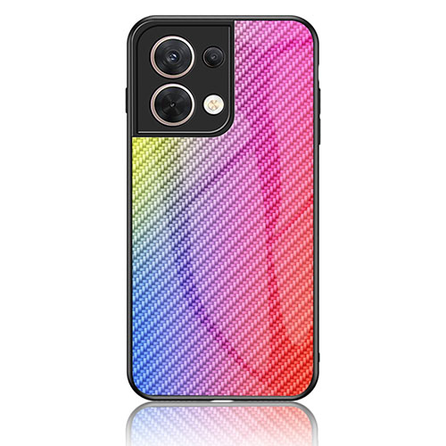 Silicone Frame Mirror Rainbow Gradient Case Cover LS2 for Oppo Reno8 5G Pink