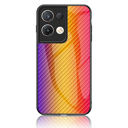 Silicone Frame Mirror Rainbow Gradient Case Cover LS2 for Oppo Reno8 Pro+ Plus 5G Orange