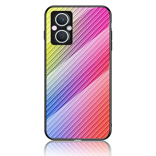 Silicone Frame Mirror Rainbow Gradient Case Cover LS2 for Oppo Reno8 Z 5G Pink