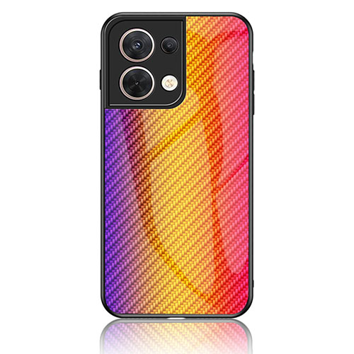 Silicone Frame Mirror Rainbow Gradient Case Cover LS2 for Oppo Reno9 5G Orange