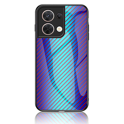 Silicone Frame Mirror Rainbow Gradient Case Cover LS2 for Oppo Reno9 Pro 5G Blue