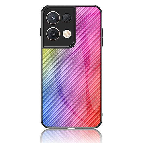 Silicone Frame Mirror Rainbow Gradient Case Cover LS2 for Oppo Reno9 Pro+ Plus 5G Pink