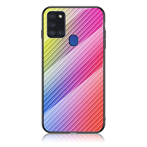 Silicone Frame Mirror Rainbow Gradient Case Cover LS2 for Samsung Galaxy A21s Pink