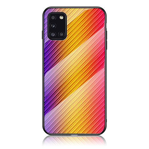 Silicone Frame Mirror Rainbow Gradient Case Cover LS2 for Samsung Galaxy A31 Orange