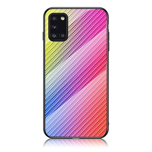 Silicone Frame Mirror Rainbow Gradient Case Cover LS2 for Samsung Galaxy A31 Pink