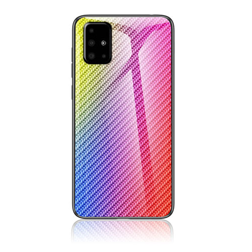 Silicone Frame Mirror Rainbow Gradient Case Cover LS2 for Samsung Galaxy A51 4G Pink