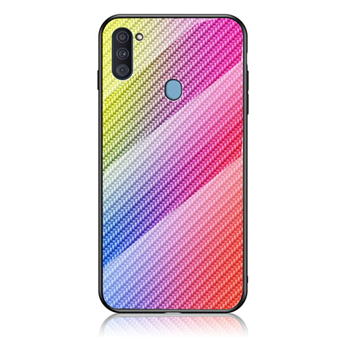 Silicone Frame Mirror Rainbow Gradient Case Cover LS2 for Samsung Galaxy M11 Pink