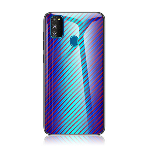 Silicone Frame Mirror Rainbow Gradient Case Cover LS2 for Samsung Galaxy M21 Blue