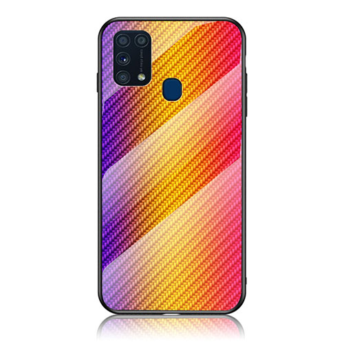 Silicone Frame Mirror Rainbow Gradient Case Cover LS2 for Samsung Galaxy M31 Orange