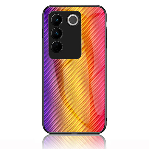 Silicone Frame Mirror Rainbow Gradient Case Cover LS2 for Vivo V27 5G Orange