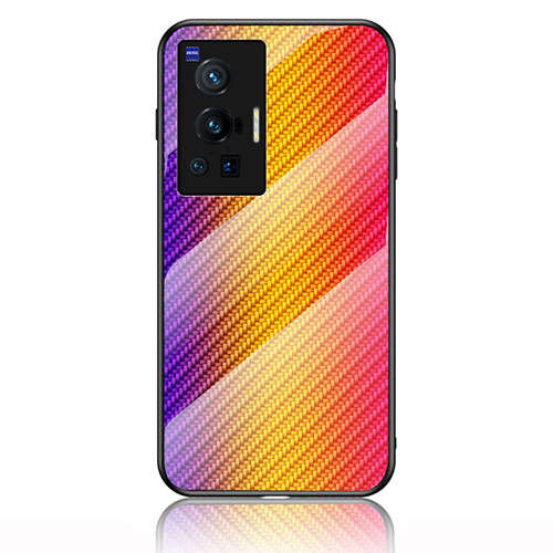 Silicone Frame Mirror Rainbow Gradient Case Cover LS2 for Vivo X70 Pro 5G Orange