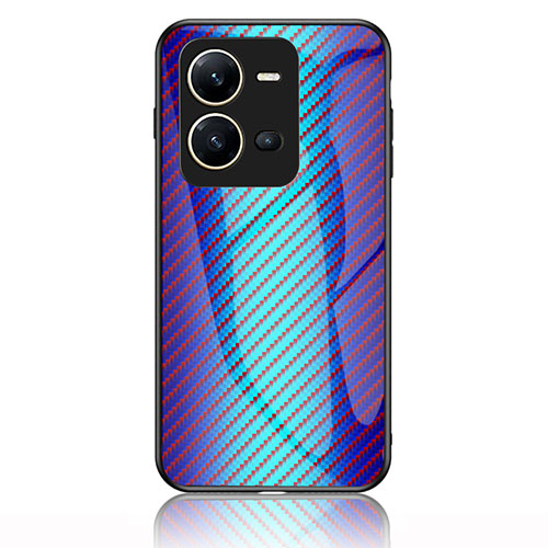 Silicone Frame Mirror Rainbow Gradient Case Cover LS2 for Vivo X80 Lite 5G Blue