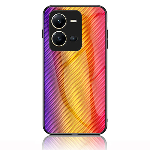 Silicone Frame Mirror Rainbow Gradient Case Cover LS2 for Vivo X80 Lite 5G Orange