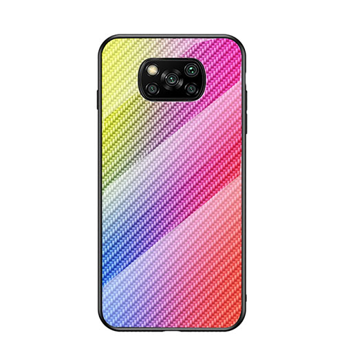 Silicone Frame Mirror Rainbow Gradient Case Cover LS2 for Xiaomi Poco X3 Pro Pink