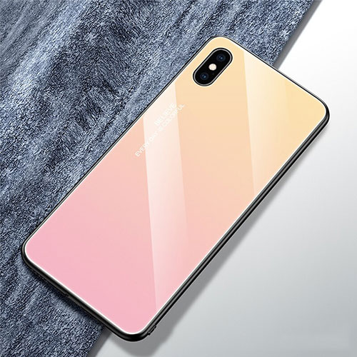 Silicone Frame Mirror Rainbow Gradient Case Cover M01 for Apple iPhone Xs Max Pink