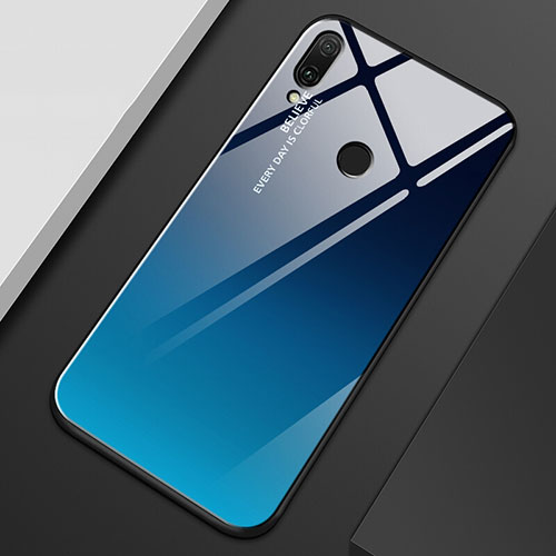 Silicone Frame Mirror Rainbow Gradient Case Cover M01 for Huawei Y9 (2019) Blue