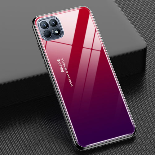 Silicone Frame Mirror Rainbow Gradient Case Cover M01 for Oppo Reno4 SE 5G Red