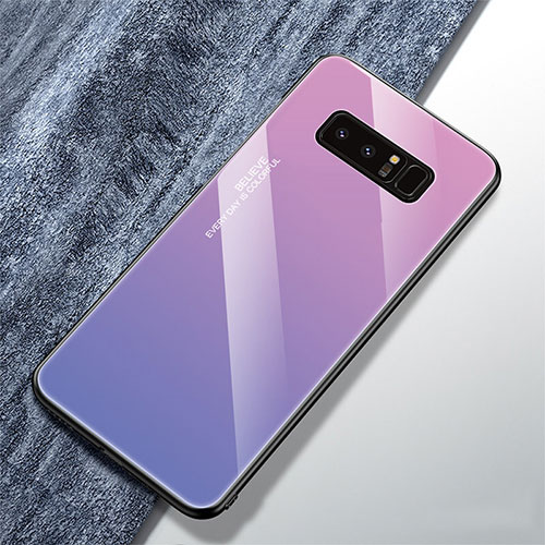 Silicone Frame Mirror Rainbow Gradient Case Cover M01 for Samsung Galaxy Note 8 Purple
