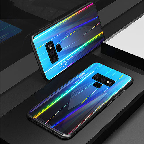 Silicone Frame Mirror Rainbow Gradient Case Cover M01 for Samsung Galaxy Note 9 Blue