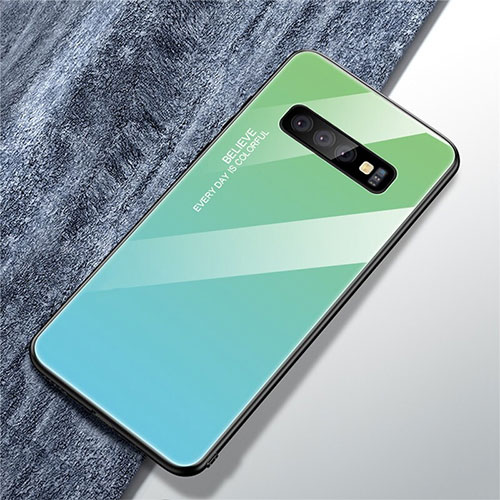 Silicone Frame Mirror Rainbow Gradient Case Cover M01 for Samsung Galaxy S10 5G Cyan