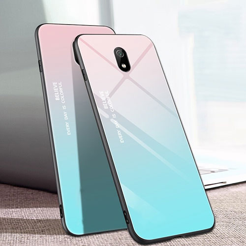 Silicone Frame Mirror Rainbow Gradient Case Cover M01 for Xiaomi Redmi 8A Cyan