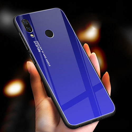 Silicone Frame Mirror Rainbow Gradient Case Cover M01 for Xiaomi Redmi Note 7 Pro Blue