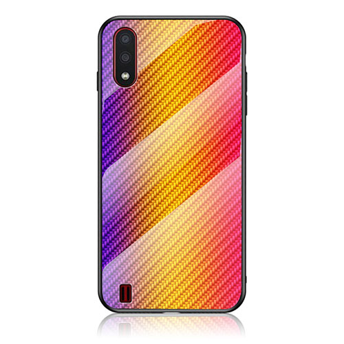 Silicone Frame Mirror Rainbow Gradient Case Cover M02 for Samsung Galaxy A01 SM-A015 Orange