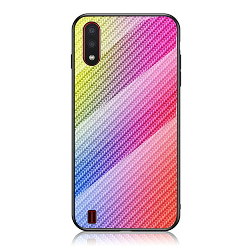 Silicone Frame Mirror Rainbow Gradient Case Cover M02 for Samsung Galaxy A01 SM-A015 Pink
