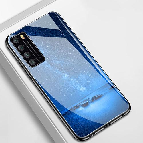 Silicone Frame Starry Sky Mirror Case Cover for Huawei Nova 7 5G Blue