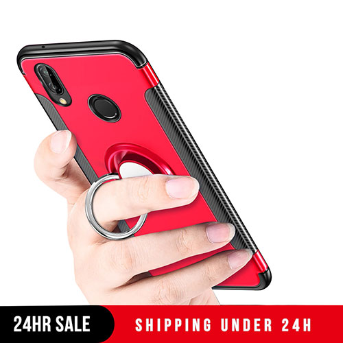 Silicone Matte Finish and Plastic Back Case with Finger Ring Stand for Huawei Nova 3i Red
