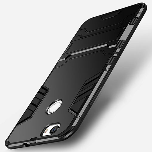 Silicone Matte Finish and Plastic Back Case with Stand for Huawei Nova Black