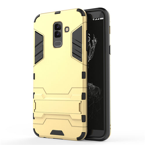 Silicone Matte Finish and Plastic Back Case with Stand for Samsung Galaxy A6 Plus (2018) Gold