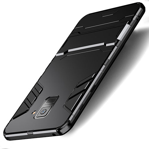 Silicone Matte Finish and Plastic Back Case with Stand for Samsung Galaxy A8 (2018) A530F Black