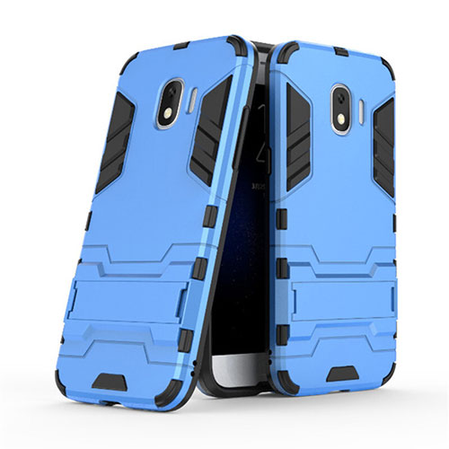Silicone Matte Finish and Plastic Back Case with Stand for Samsung Galaxy Grand Prime Pro (2018) Blue
