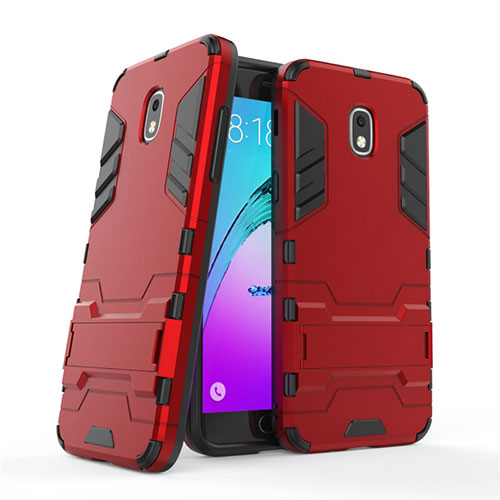 Silicone Matte Finish and Plastic Back Case with Stand for Samsung Galaxy J3 (2018) SM-J377A Red