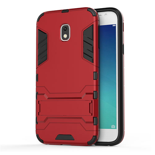 Silicone Matte Finish and Plastic Back Case with Stand for Samsung Galaxy J3 Pro (2017) Red
