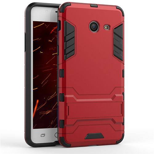 Silicone Matte Finish and Plastic Back Case with Stand for Samsung Galaxy J5 (2017) Version Americaine Red