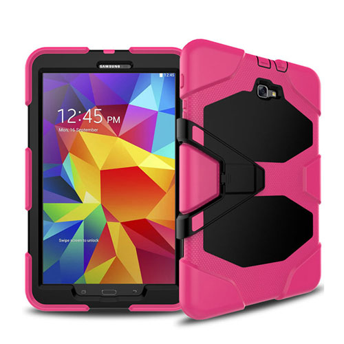 Silicone Matte Finish and Plastic Back Case with Stand for Samsung Galaxy Tab A6 10.1 SM-T580 SM-T585 Hot Pink