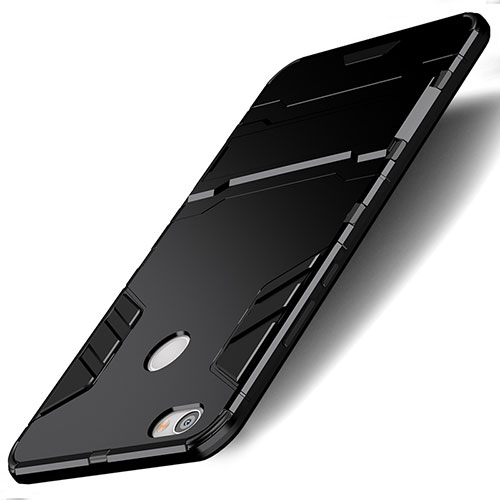 Silicone Matte Finish and Plastic Back Case with Stand for Xiaomi Redmi Note 5A Pro Black