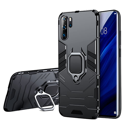 Silicone Matte Finish and Plastic Back Case with Stand W01 for Huawei P30 Pro Black