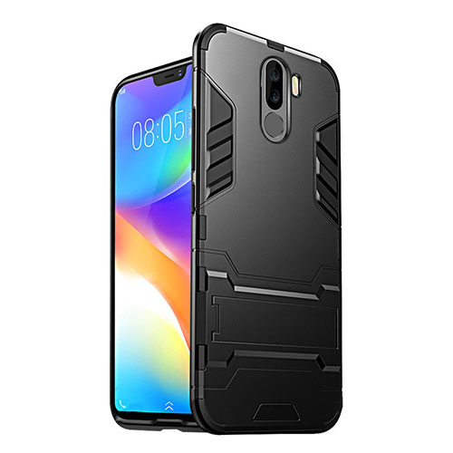 Silicone Matte Finish and Plastic Back Case with Stand W01 for Xiaomi Pocophone F1 Black