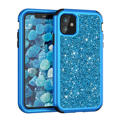 Silicone Matte Finish and Plastic Back Cover Case 360 Degrees Bling-Bling for Apple iPhone 11 Blue
