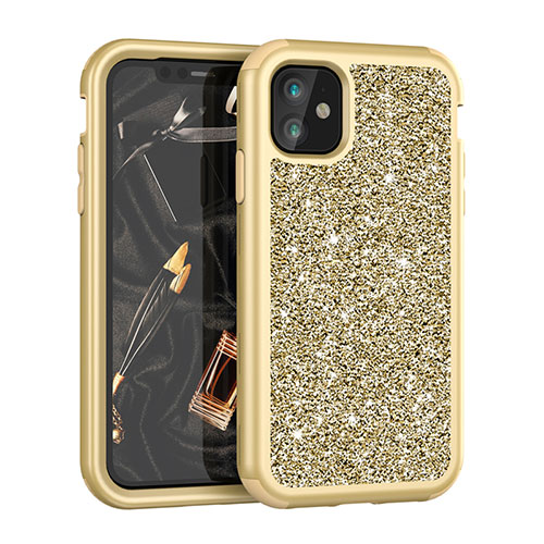 Silicone Matte Finish and Plastic Back Cover Case 360 Degrees Bling-Bling for Apple iPhone 11 Gold