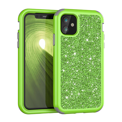 Silicone Matte Finish and Plastic Back Cover Case 360 Degrees Bling-Bling for Apple iPhone 11 Green