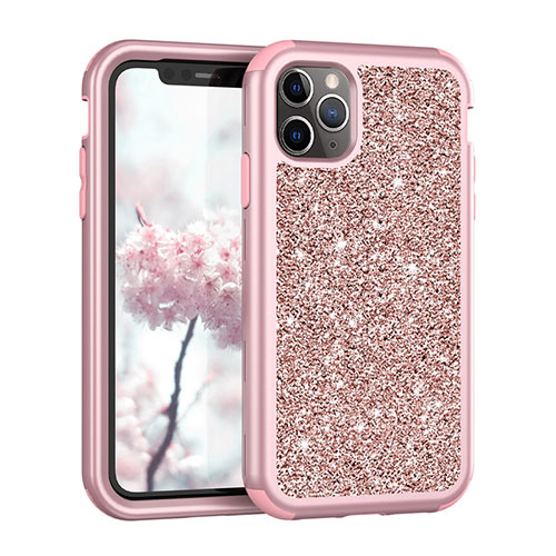 Silicone Matte Finish and Plastic Back Cover Case 360 Degrees Bling-Bling for Apple iPhone 11 Pro Max Rose Gold