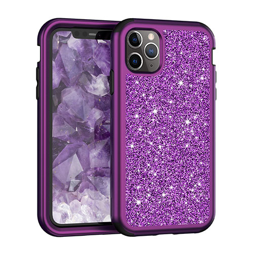 Silicone Matte Finish and Plastic Back Cover Case 360 Degrees Bling-Bling for Apple iPhone 11 Pro Purple