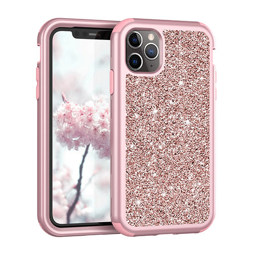 Silicone Matte Finish and Plastic Back Cover Case 360 Degrees Bling-Bling for Apple iPhone 11 Pro Rose Gold