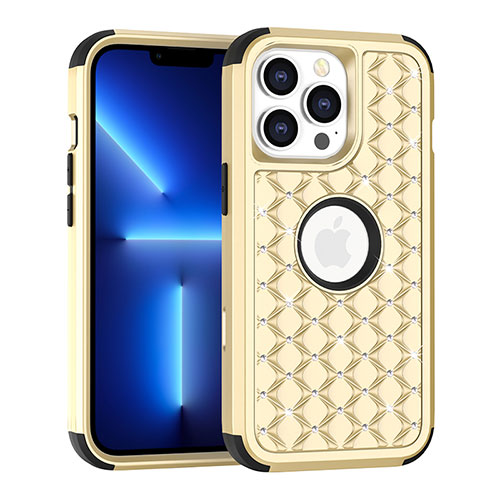 Silicone Matte Finish and Plastic Back Cover Case 360 Degrees Bling-Bling for Apple iPhone 13 Pro Gold and Black