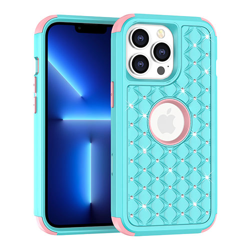 Silicone Matte Finish and Plastic Back Cover Case 360 Degrees Bling-Bling for Apple iPhone 13 Pro Max Blue
