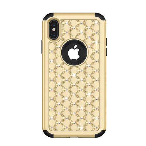 Silicone Matte Finish and Plastic Back Cover Case 360 Degrees Bling-Bling for Apple iPhone X Gold and Black